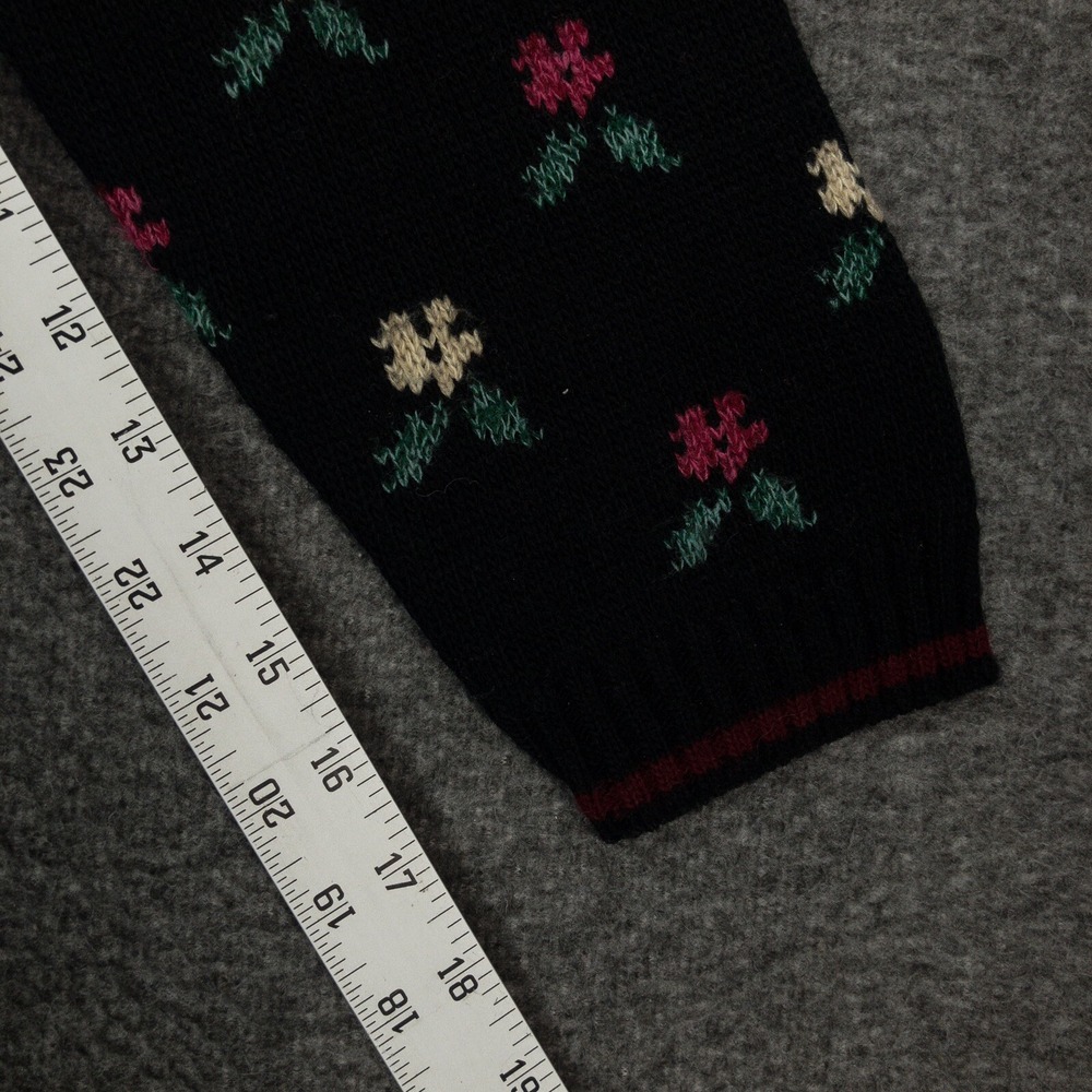 Vintage Private Eyes Sweater Black Floral Tunic Women's Size XL Cottagecore 80s - Picture 9 of 11